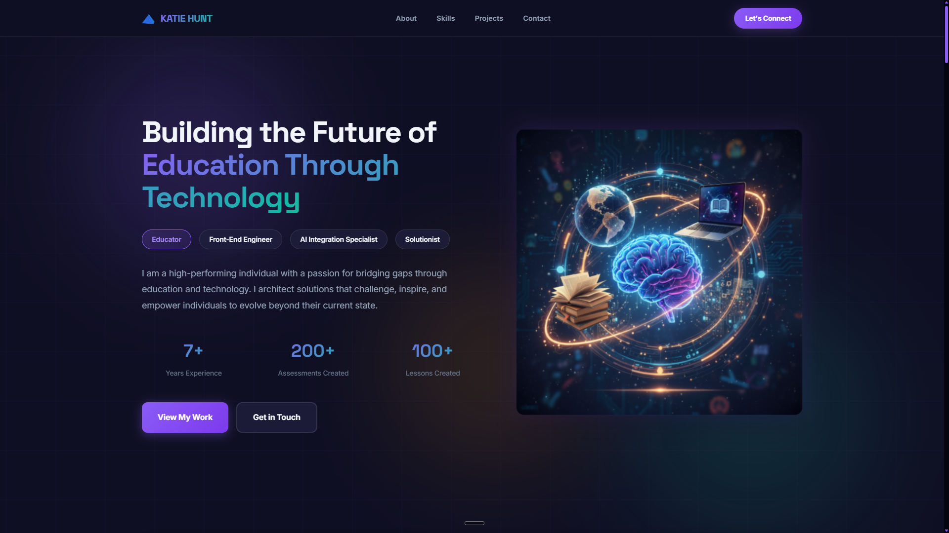 Teaching Portfolio — Hero section with mission statement and role tags